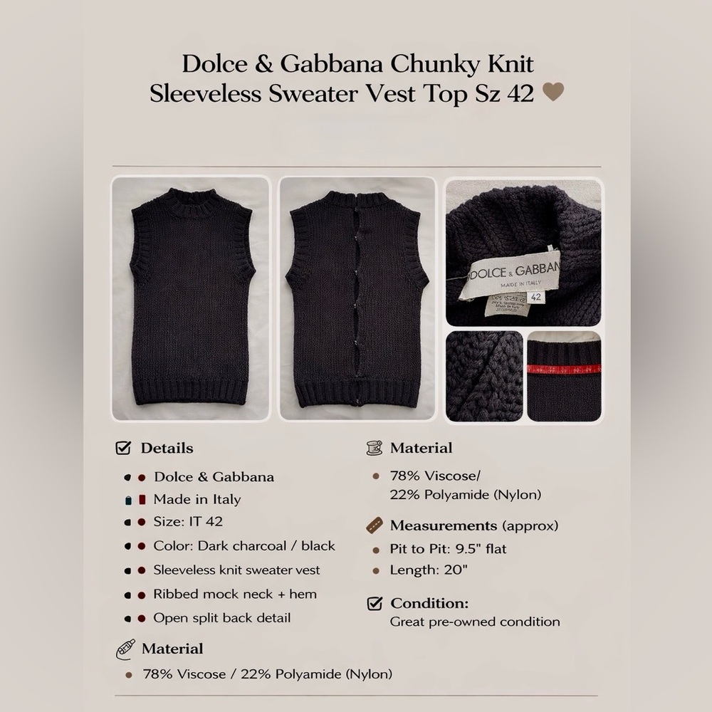 Dolce & Gabbana Chunky Knit Sleeveless Sweater Vest Top Sz 42